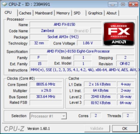 FX-8150 разогнан до 8806 МГц